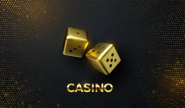 কালো পটভূমিতে দুটি সোনালি পাশা ও ‘CASINO’ লেখা একটি গ্রাফিক চিত্র